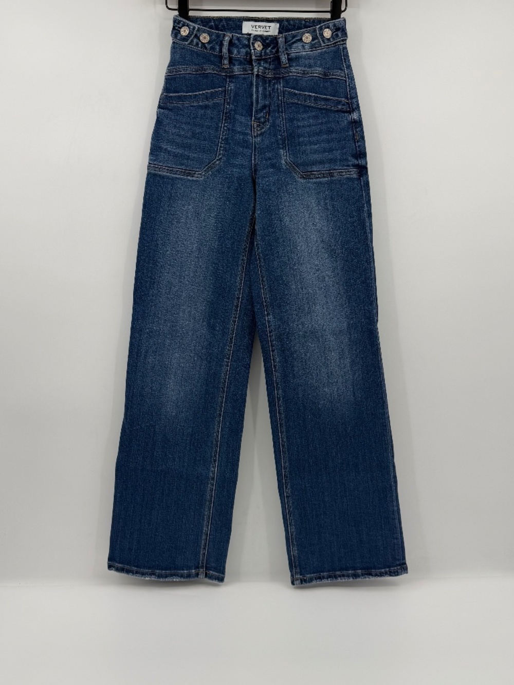 Vervet Jeans Women 22 Blue Olivia High Rise Wide Leg Stretch Denim Buttons